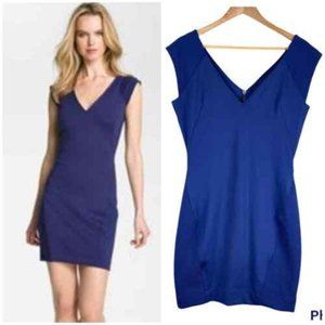 French Connection Rita Ribbed Inset Bodycon Dress, Size 4, Blue